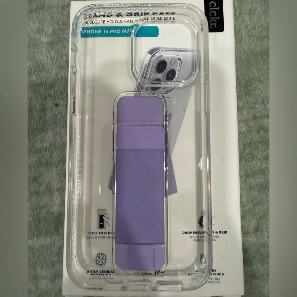Clckr Stand & Grip Case for iPhone 14 Pro Max - Clear and Purple